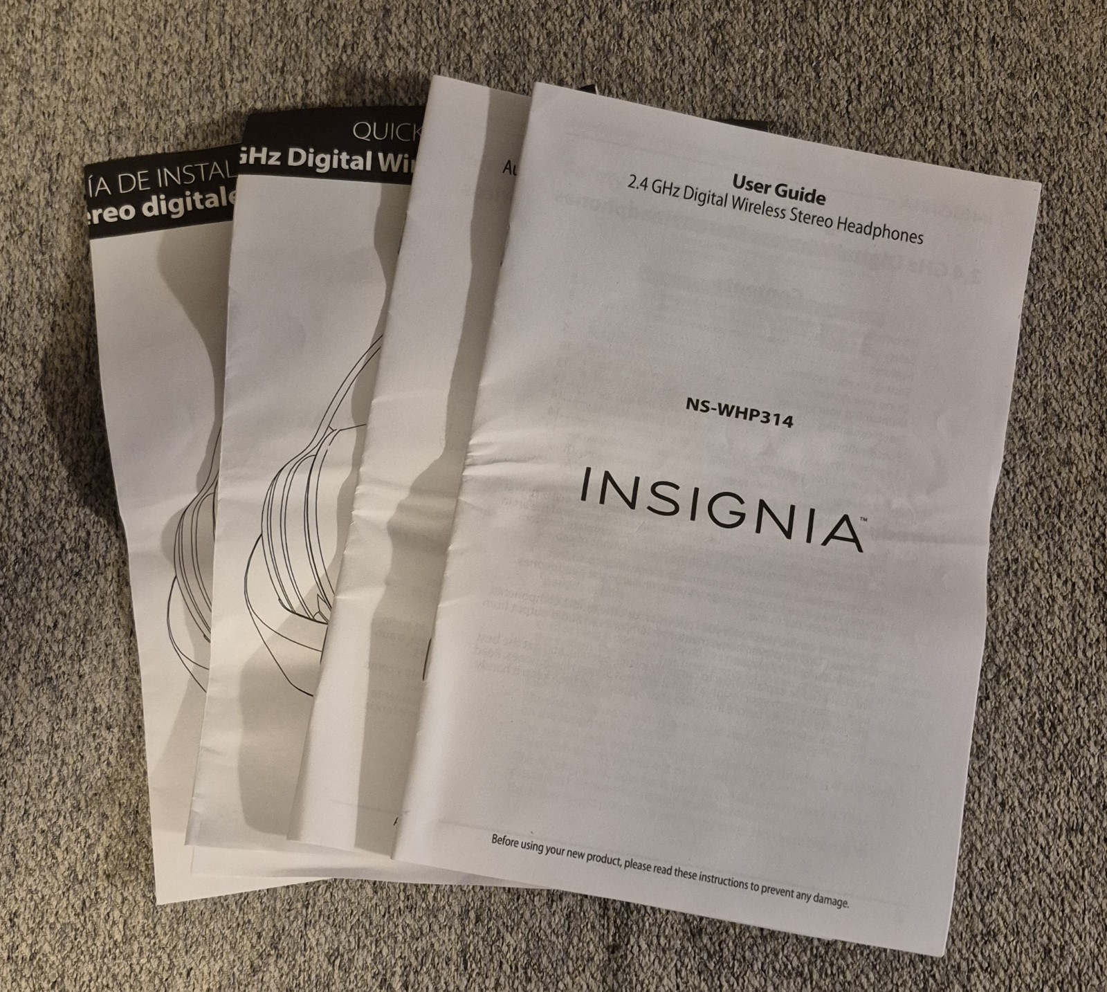 Insignia NS-WHP314 Digital Wireless Headphones System 2.4GHz 45ft Range Headband