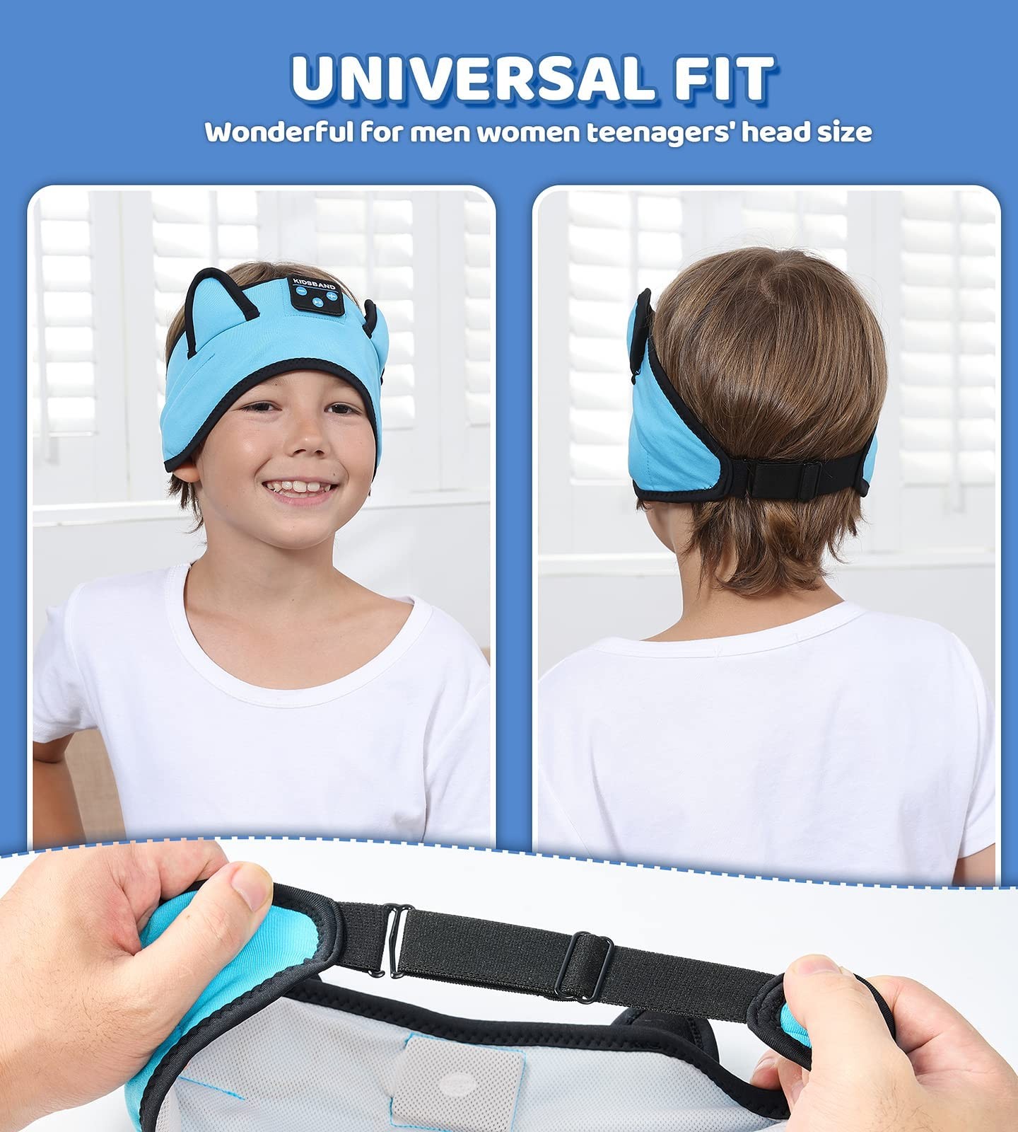 KIDSBAND Kids Headphones Bluetooth Headband 1 Count (Pack of 1), Blue