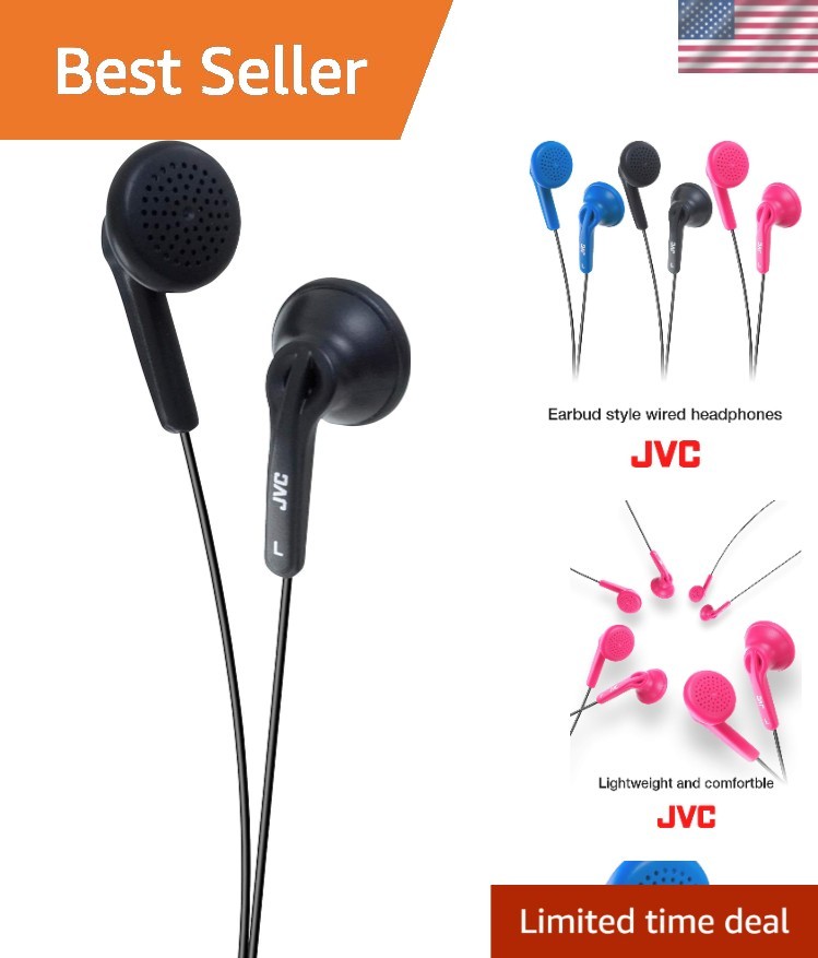 Comfortable In-Ear Earbud Headphones for Music & Calls – 3.28ft Cord, Black