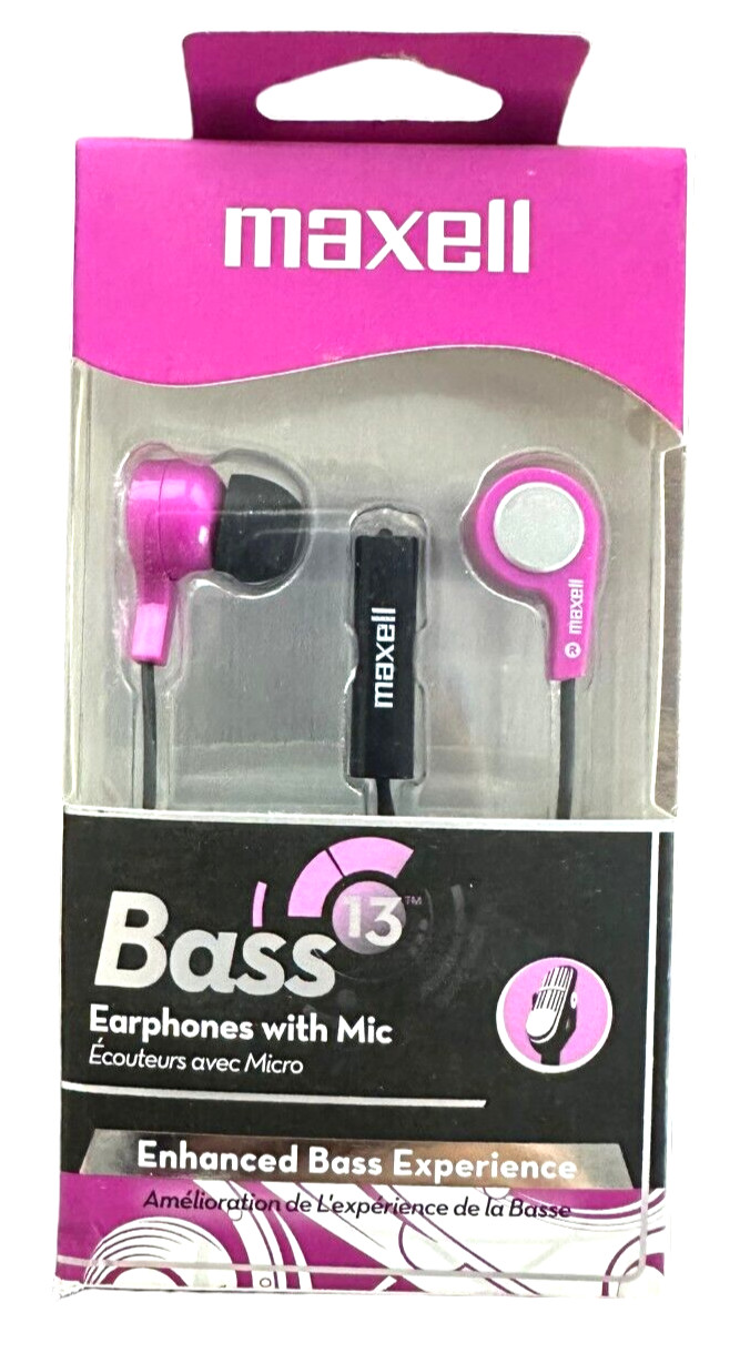 Maxell Bass 13 Heavy-Bass in-Ear Earbuds with Built-in Microphone – Purple
