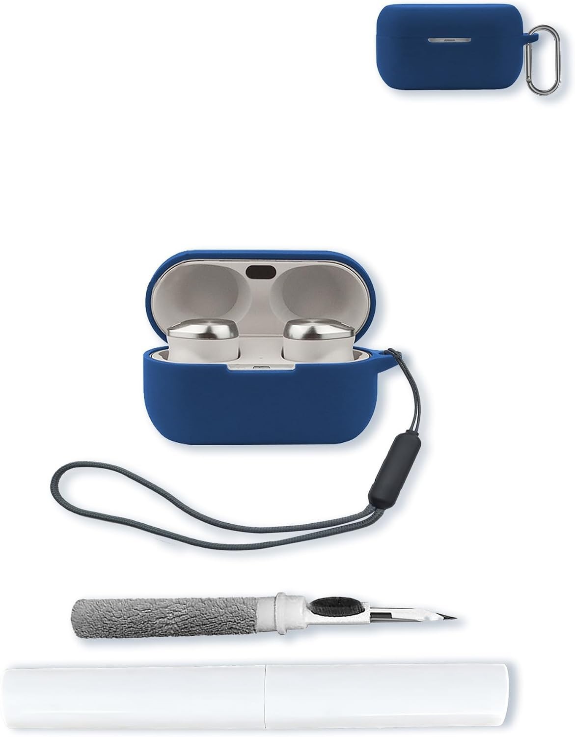 Blue Silicone Case for Technics EAH-AZ100 Wireless Earbuds with Keychain