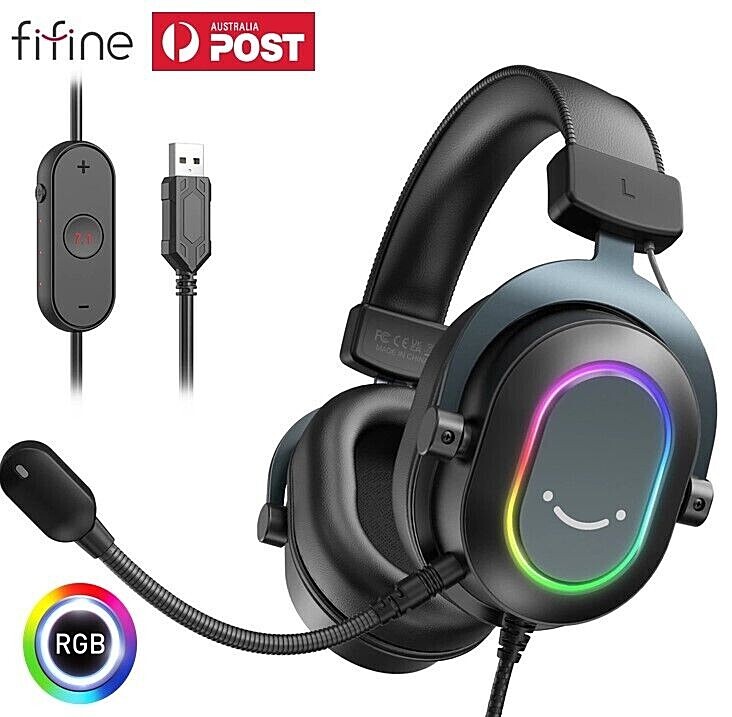 Fifine H6 Gaming Headset Mic Headphones Surround Sound RGB Gaming HiFi Stereo AU
