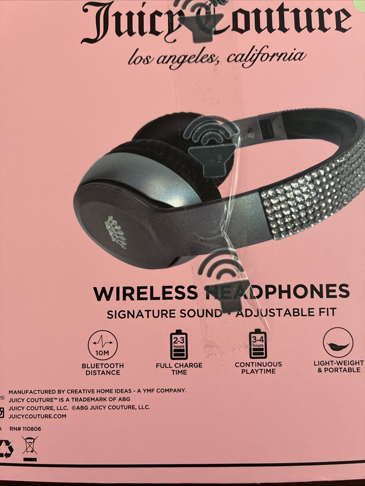 New Juicy Couture Bling Silver Grey Rhinestone Wireless Headphones