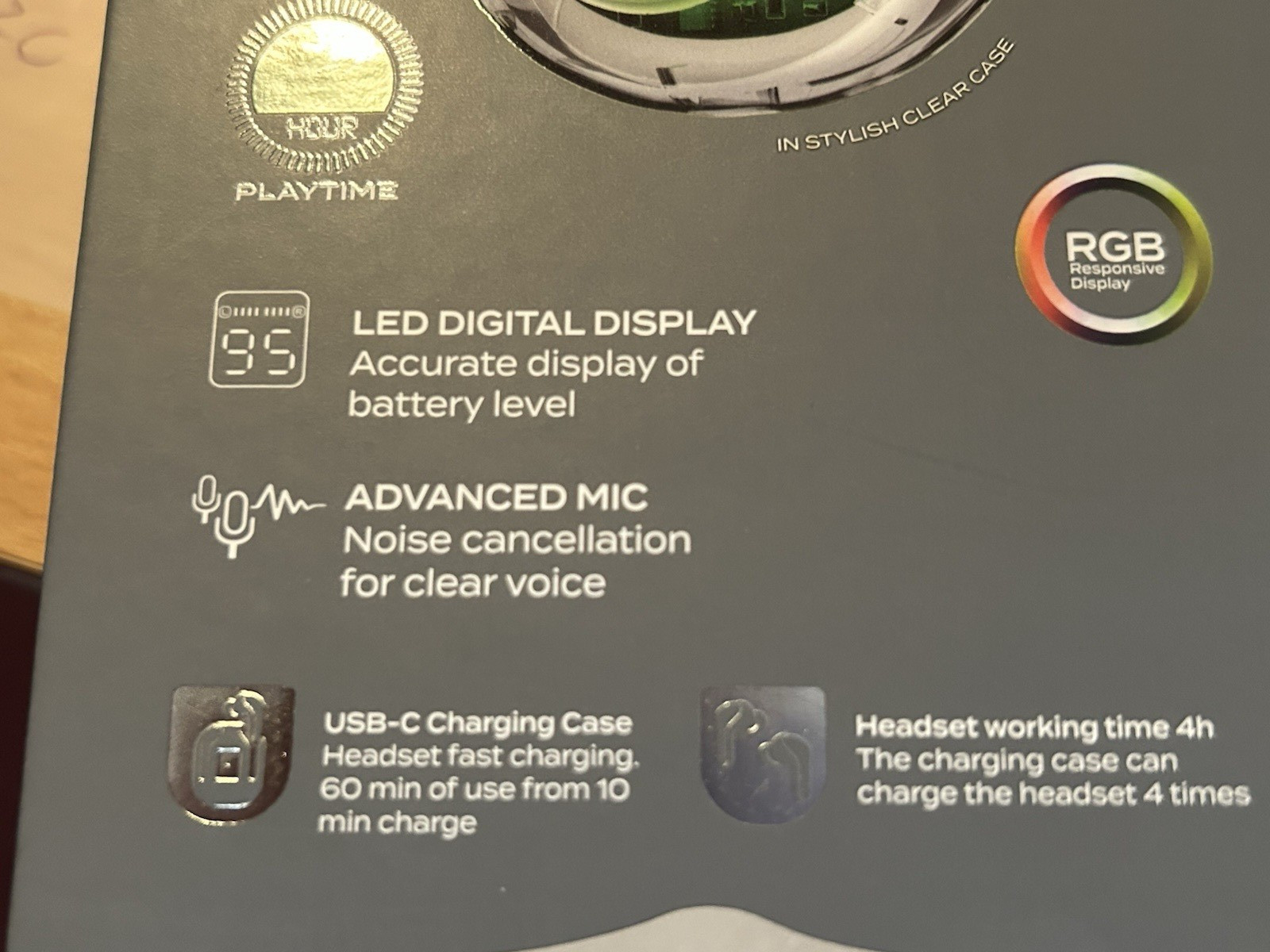 Acelloiries GemstonePro LED Digital Display Earbuds 20 Hours of Playtime White