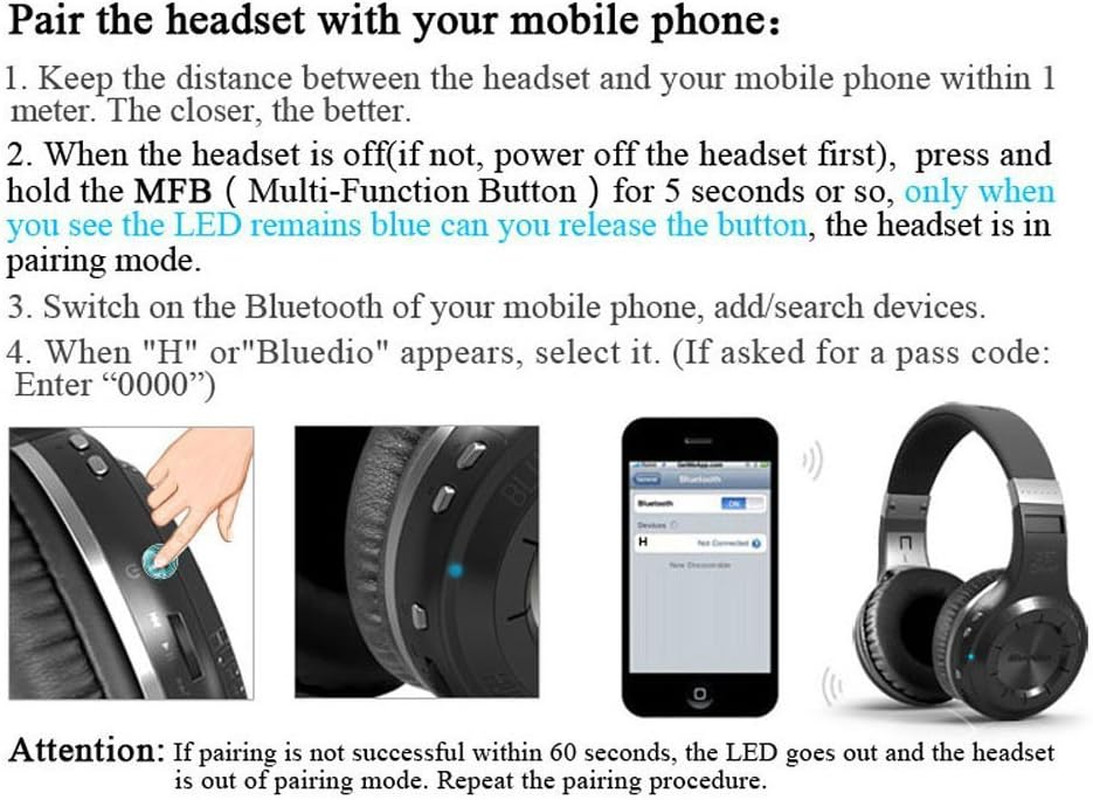 HT Turbine Wireless Bluetooth 4.1 Stereo Headphones, Black
