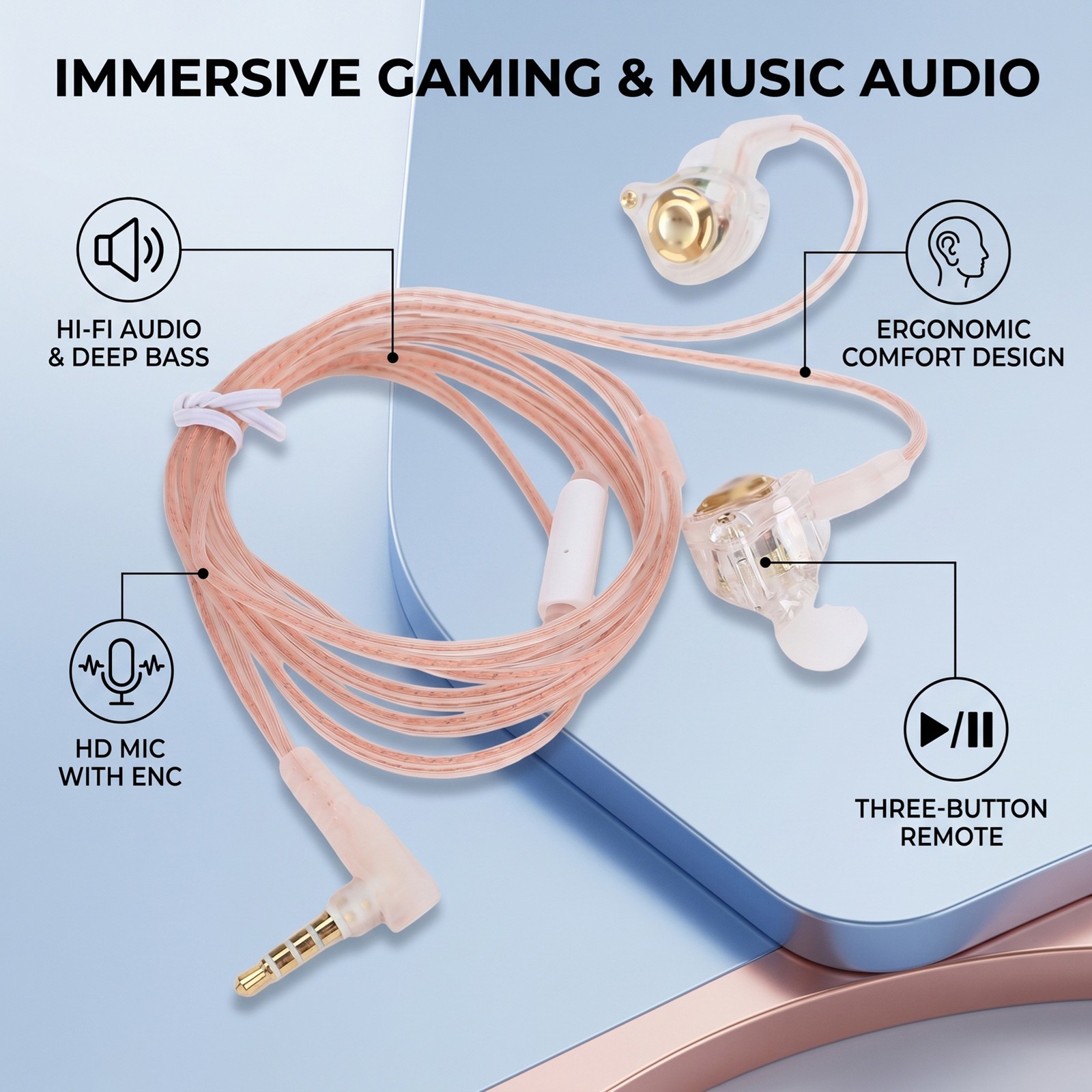 Wired Gaming Earbuds With Mic HiFi Deep Bass 3.5mm Wired IEM Gaming Headpho HCTQ
