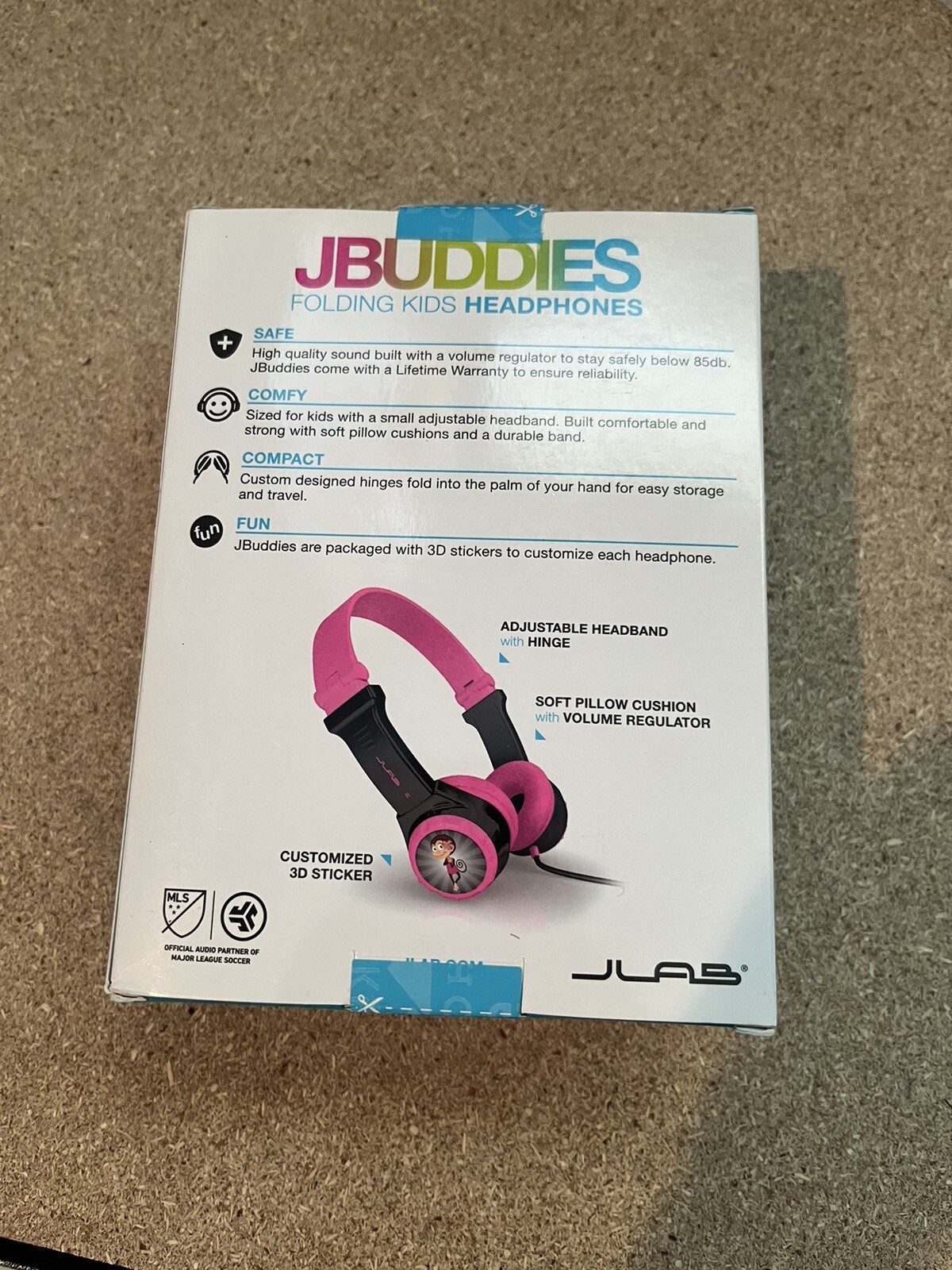 JLAB JBuddies Kids Folding On Ears Padded Volume Limiting Wired Headphones Pink
