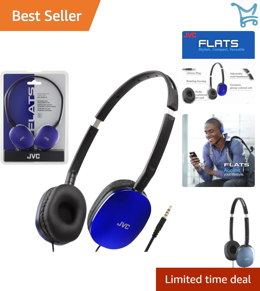 Wired On-Ear Headphones Flat Foldable Design 30mm Driver Built-In Microphone