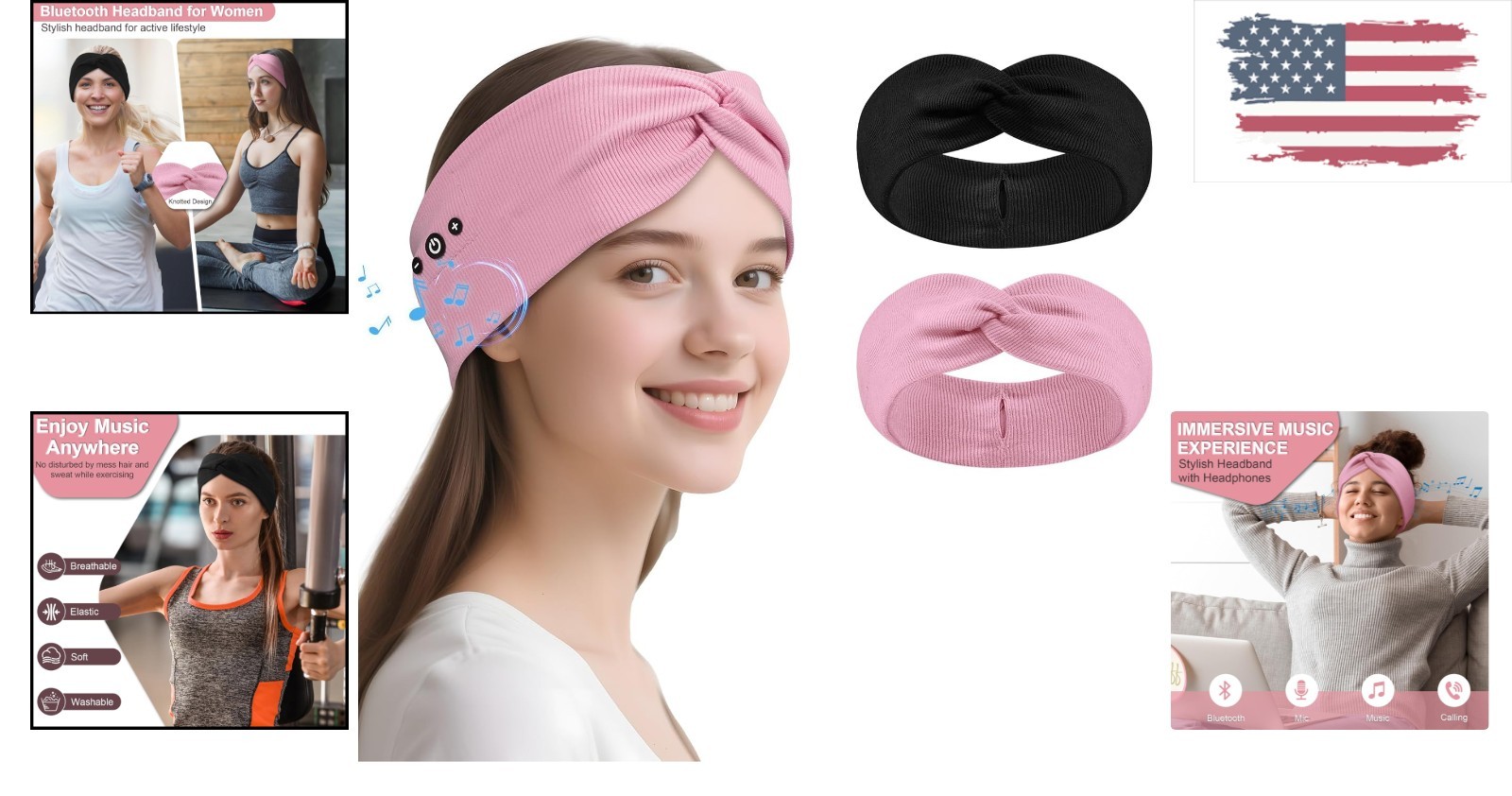 2-Pack Bluetooth Headband for Women with HD Speakers – Stylish Workout Essential