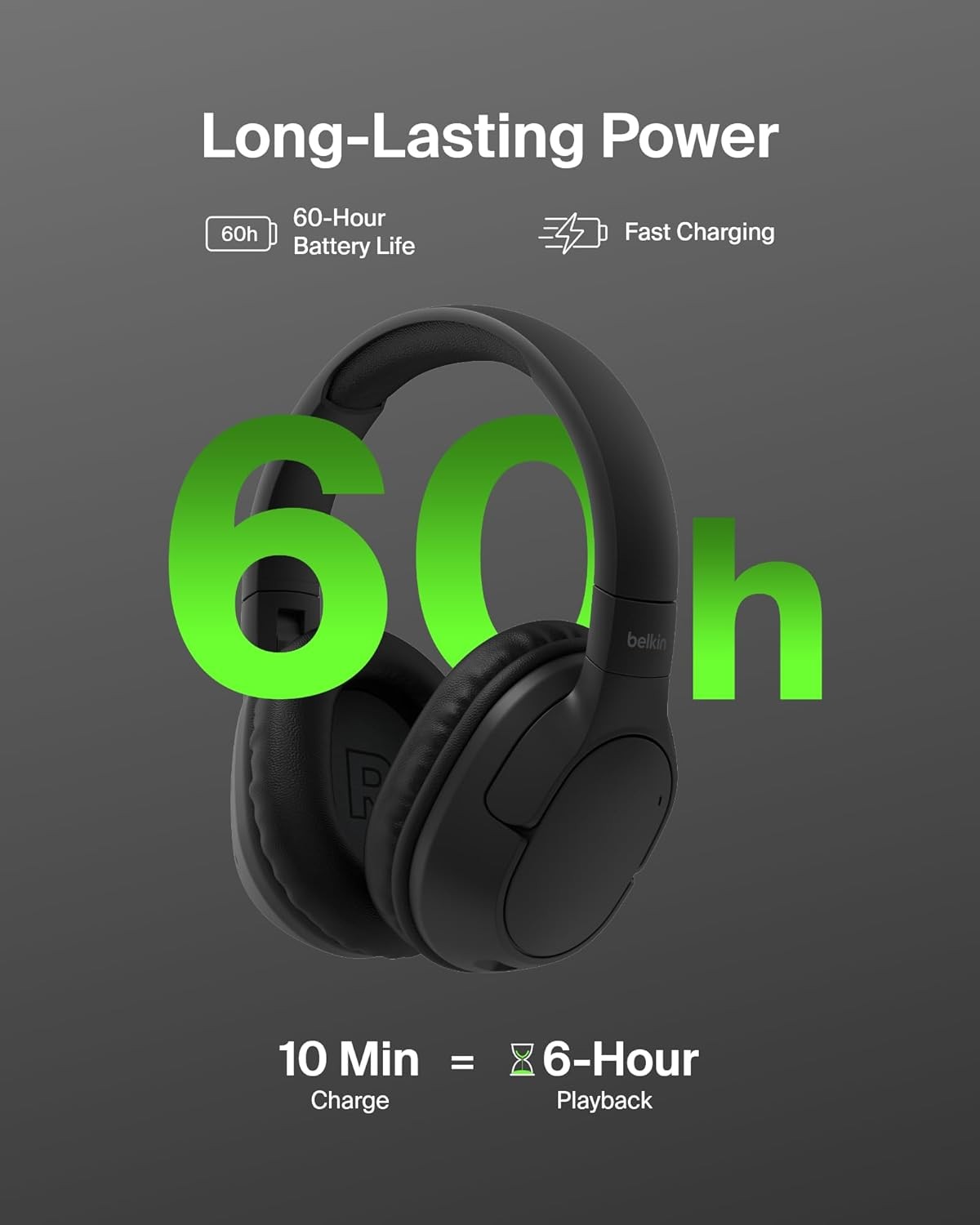Belkin Wireless Over-Ear Headphones | iPhone Samsung Compatible | HD Sound | 60H