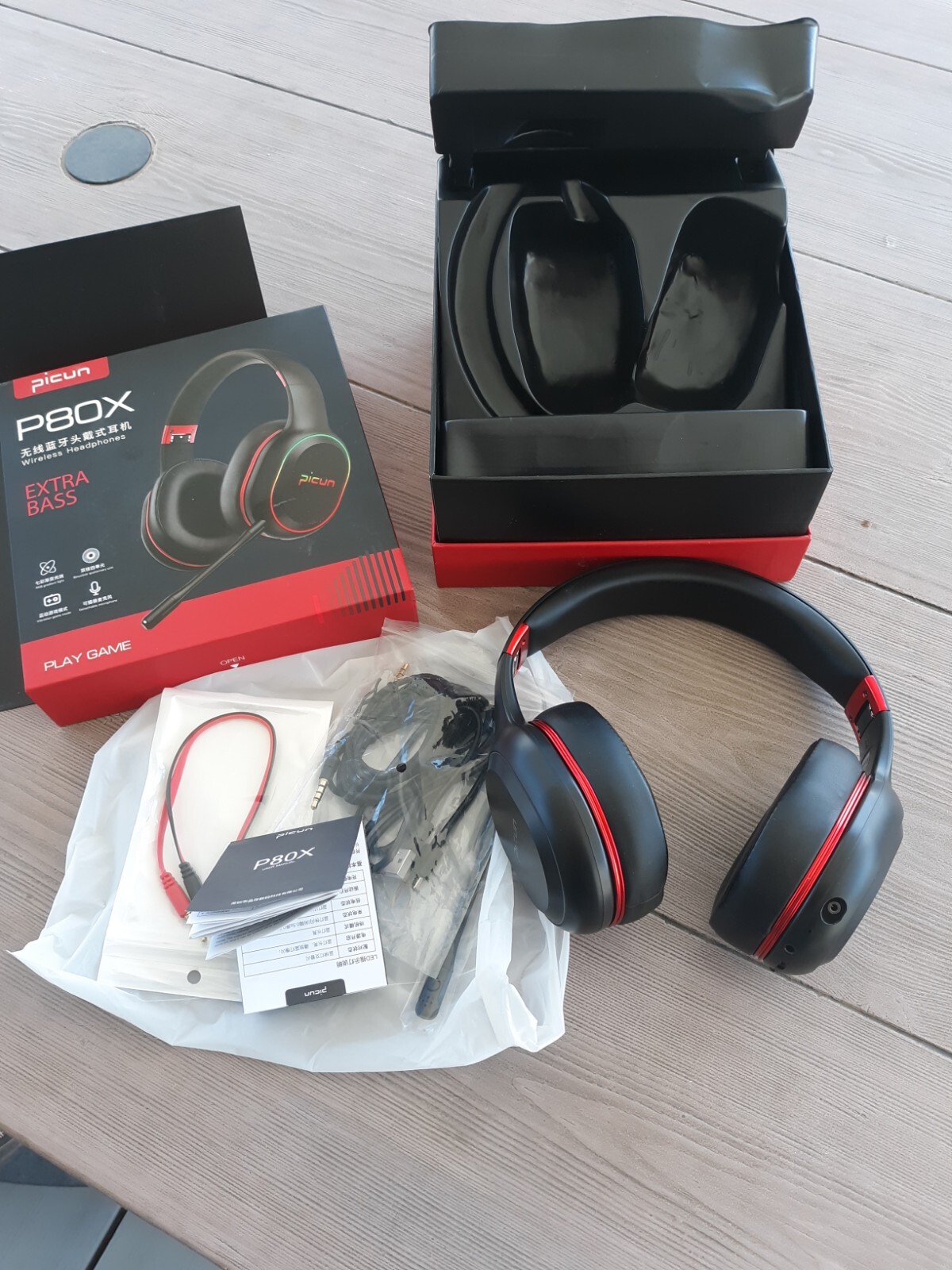 Picun P80x Wireless Headset HD Extra Bass Bluetooth Led Wired for Talking