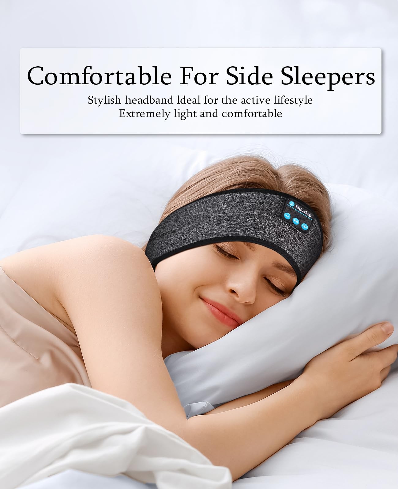 ENJ01 Bluetooth 5.2 Wireless Sleep Headphones – Grey, Modern, Comfortable for…