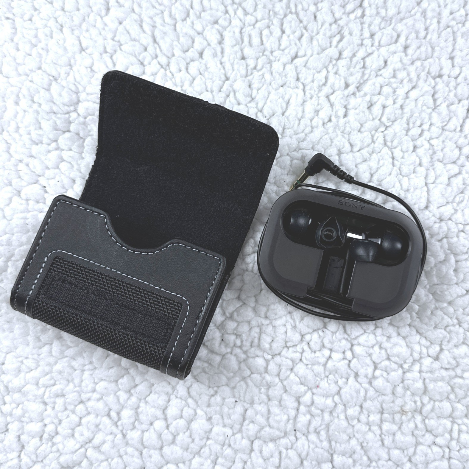 Sony Wired In-Ear Headphones with Black Nylon Leather Folding Carrying Case