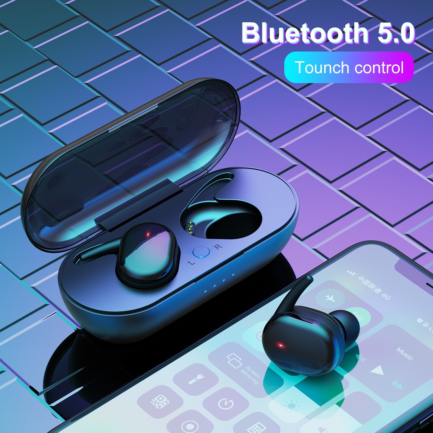 For iOS Android TWS Bluetooth 5.0 Wireless Earphones Stereo Headset Mini In-Ear