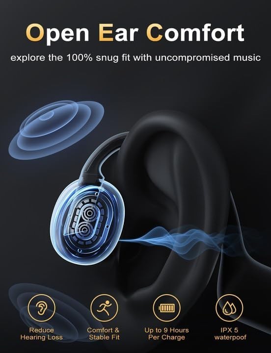 Bone Conduction Headphones: Lightweight Open Ear Design, Waterproof for Activ…
