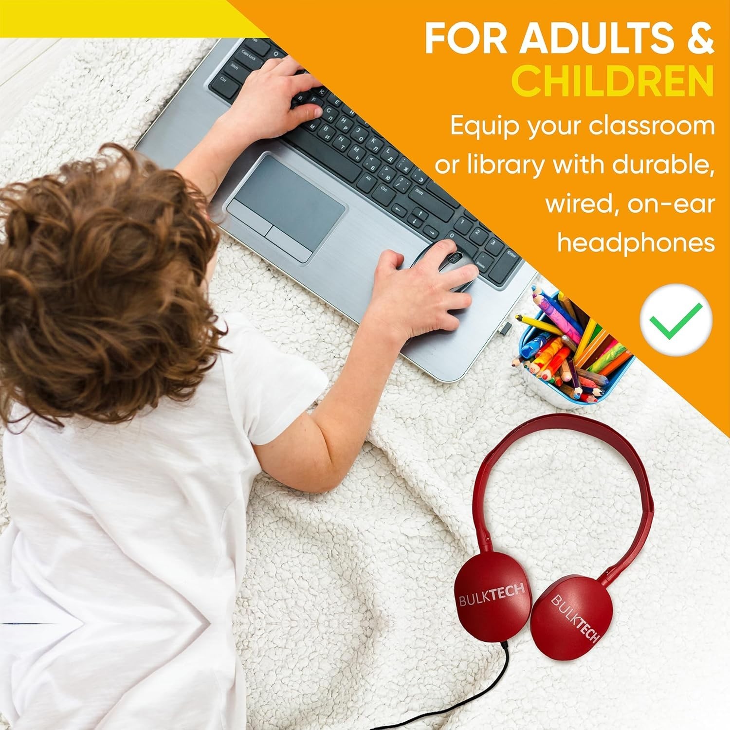 Comfortable On-Ear Rubber Headphones for Kids & Adults – 3.5mm Audio Jack