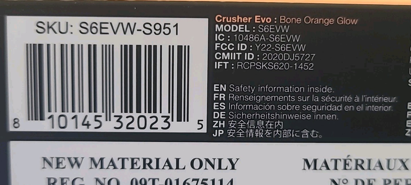 Skullcandy Crusher Evo Wireless Headphones Bluetooth Bone 40Hr Battery w/USB-C