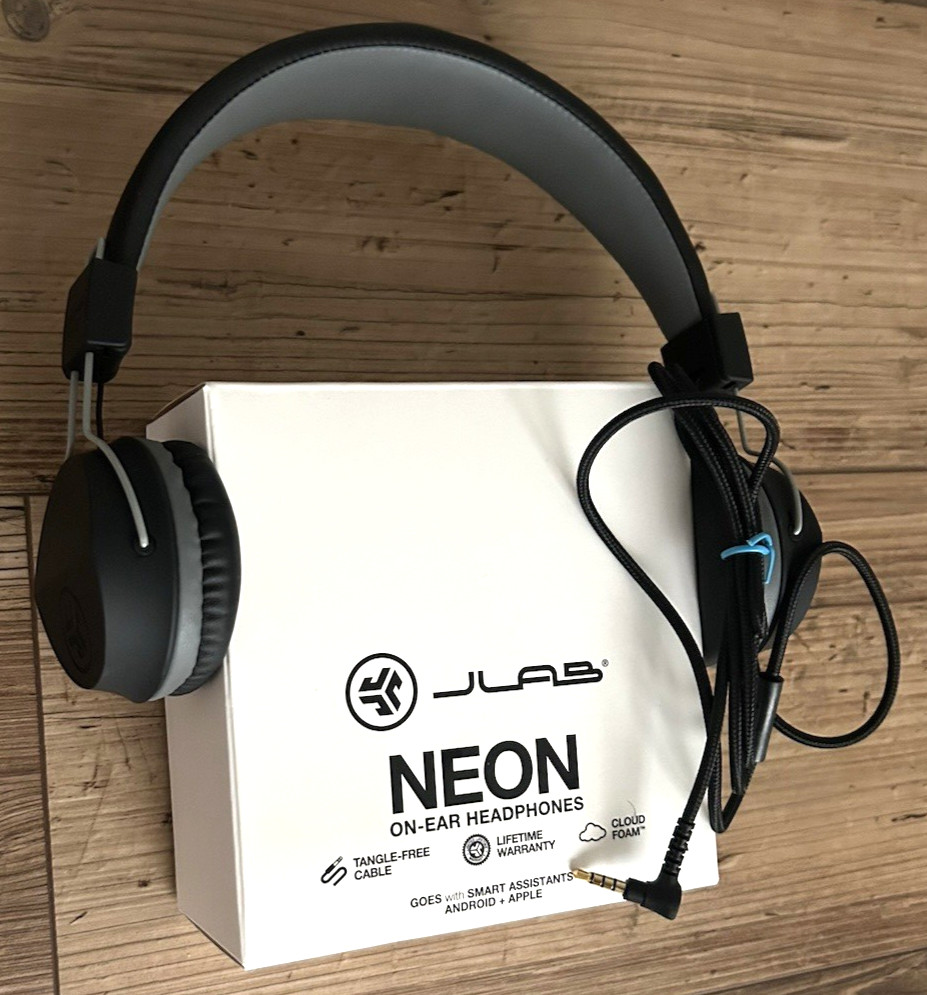 JLab Neon Wired On-Ear Foldable Black Headphones With Mic