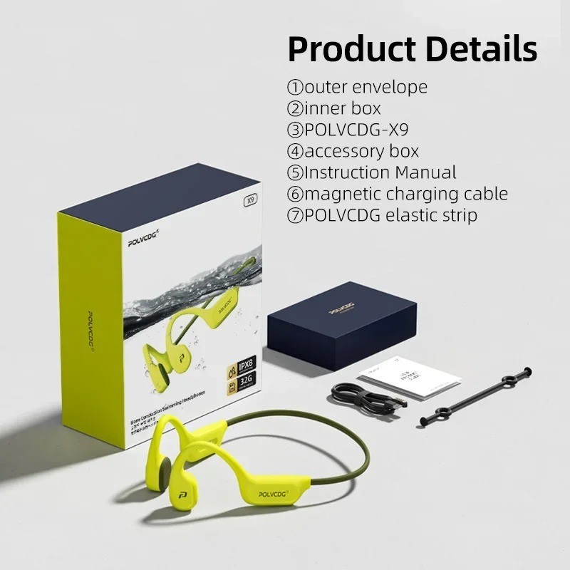 POLVCDG X9 Bone Conduction Earphones 32G IPX8 Swimming Running Cycling Hanging E