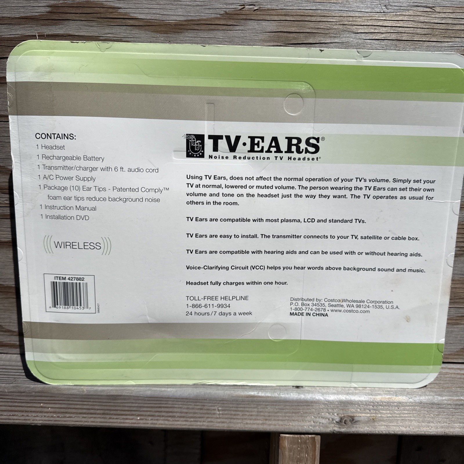 TV Ears Noise Reduction TV Headset Wireless Rechargeable Battery 427882 Sealed