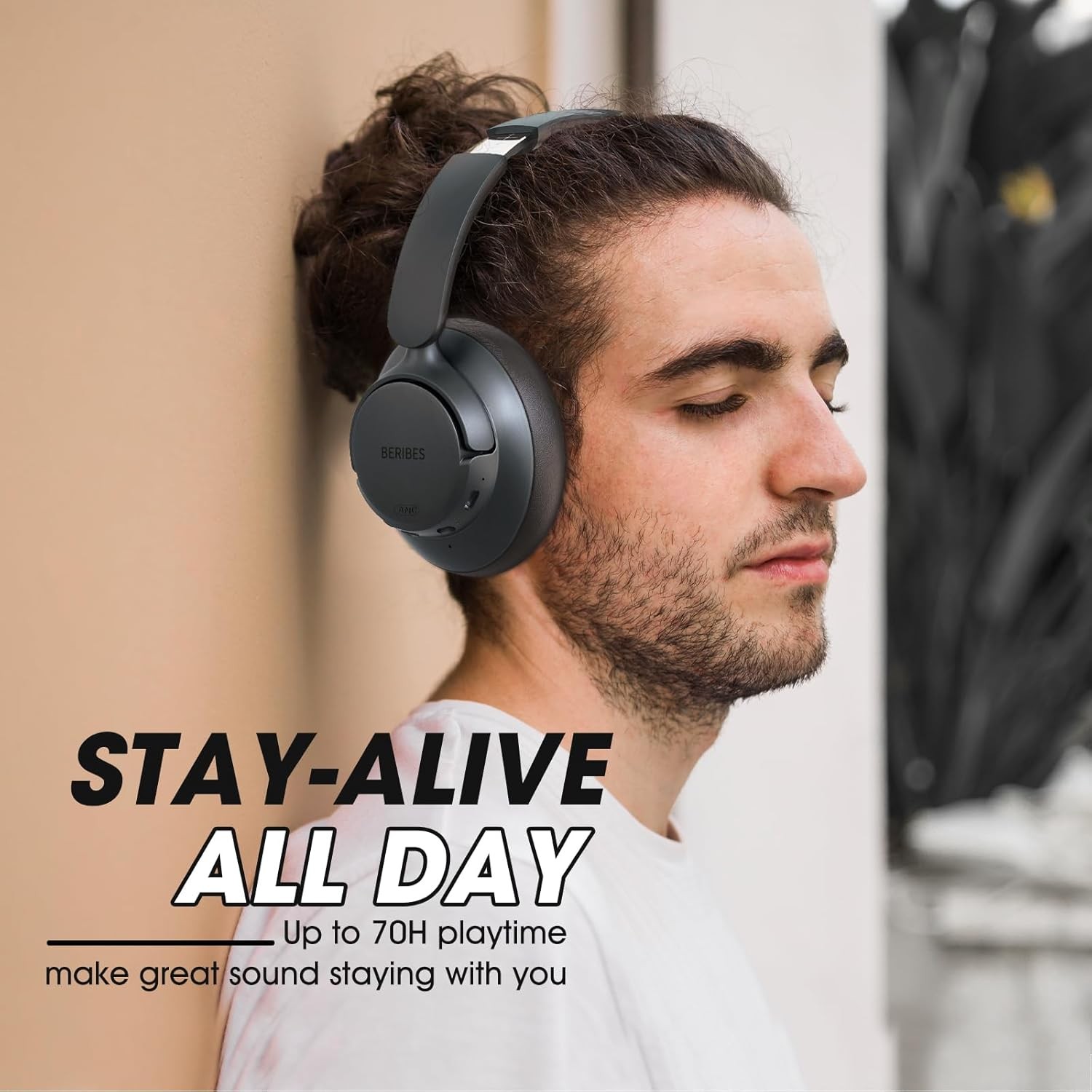 BERIBES Upgraded Hybrid Active Noise Cancelling Headphones with Black