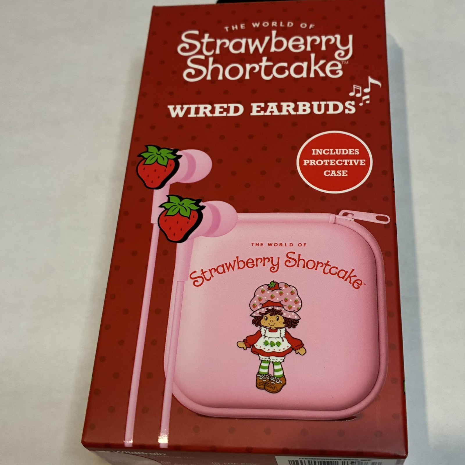 Strawberry Shortcake Wired Earbuds Headphones w/ Storage Case Cute Pink