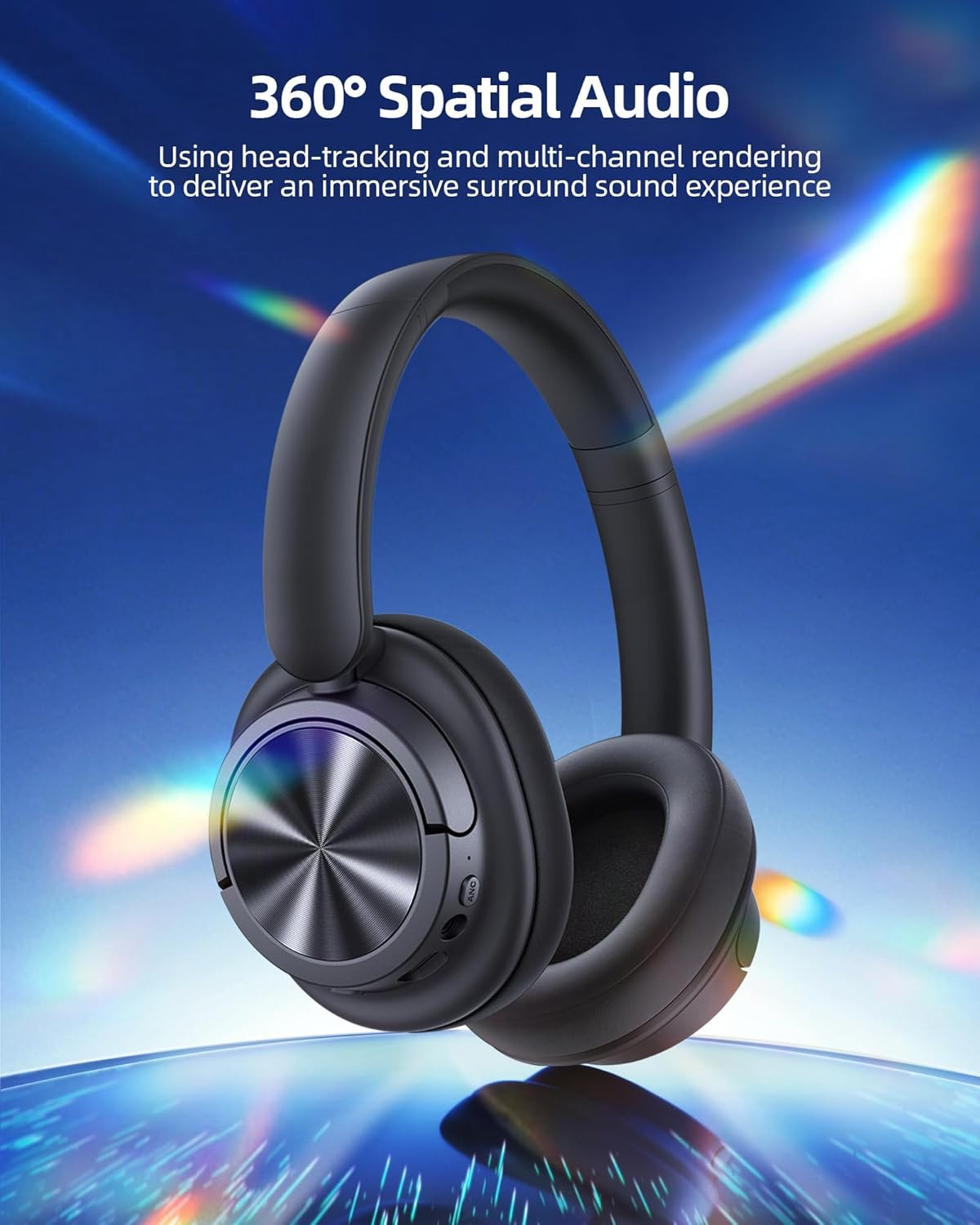 Wireless Hybrid ANC Headphones, 120H Playtime, Hi-Res Audio, Black