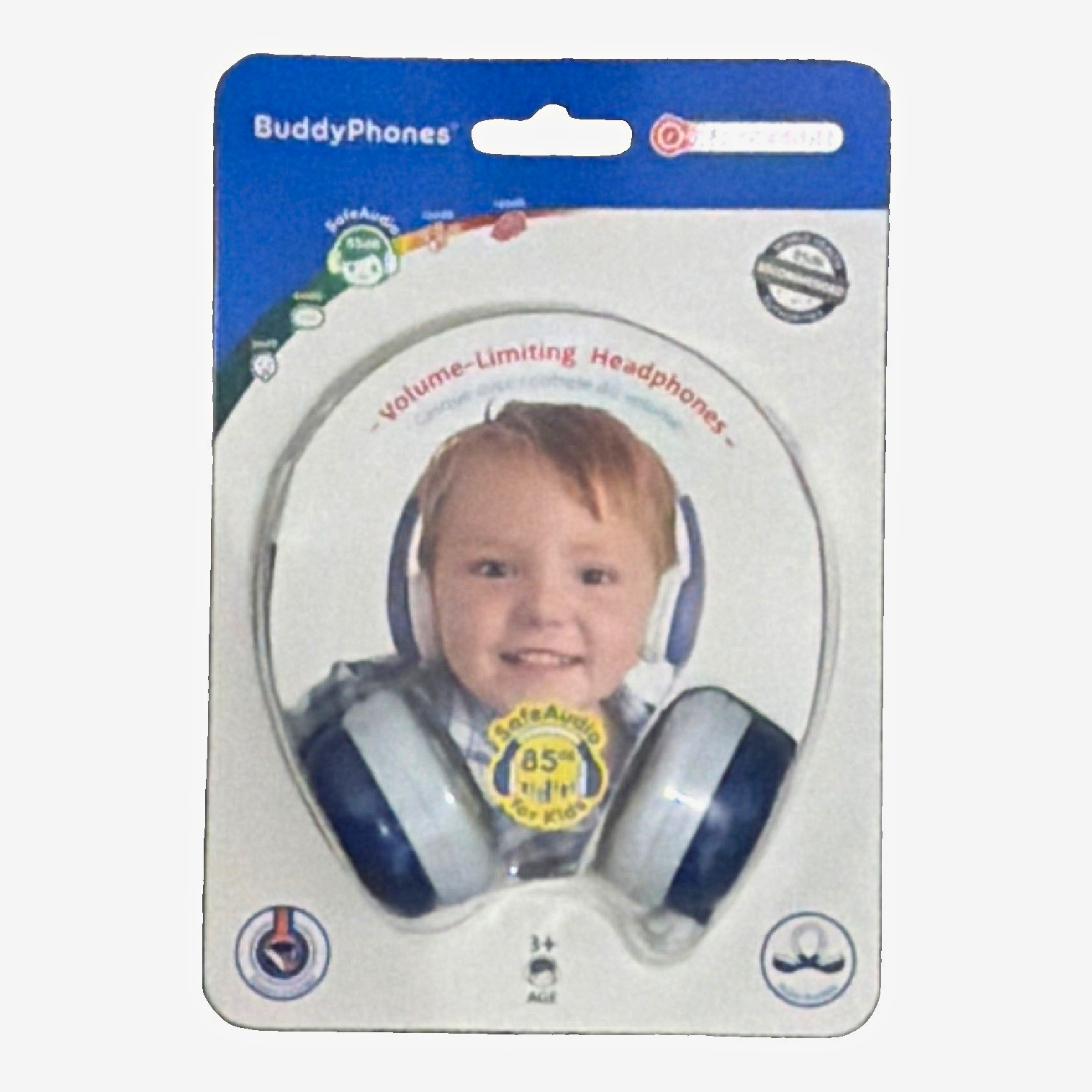 BuddyPhones DiscoverFun Kids Wired 3.5mm Volume Limiting Headphones Blue/White