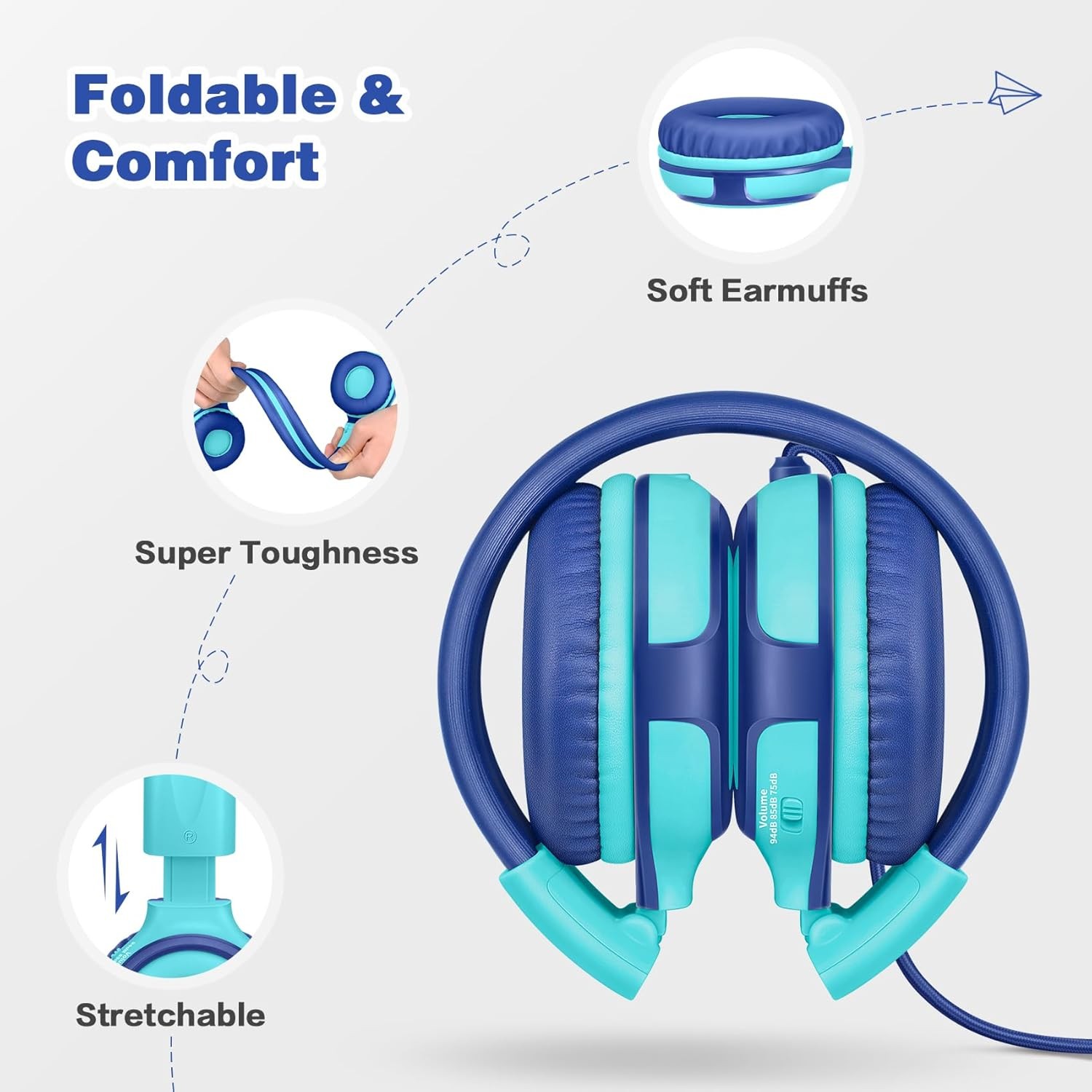 SIMOLIO Kids Headphones for School Travel, Bright Mint