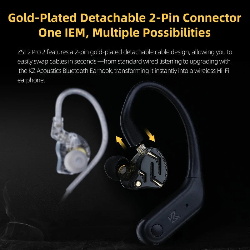 KZ ZS12 PRO 2 Hybrid IEM Earphones 1DD+5BA Drivers Detachable 3.5mm/USB-C