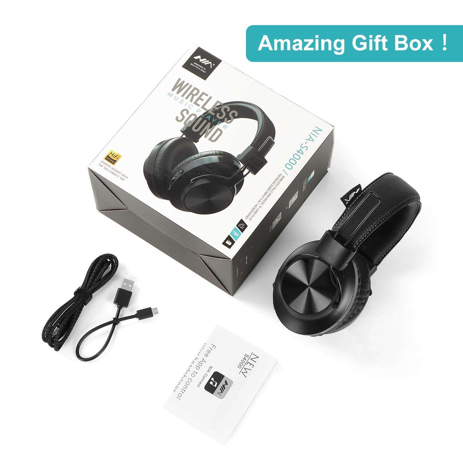 Bluetooth 5.0 Over- Ear Wireless Headphones 30 Hours Battery, 30 Hours, Black