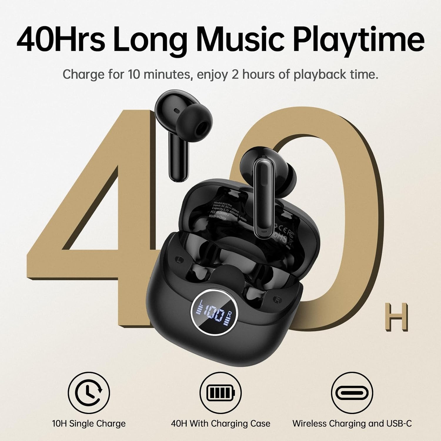 Adaptive Hybrid Active Noise Canceling 2026 Wireless Earbuds, 6 Mics ENC Clear C