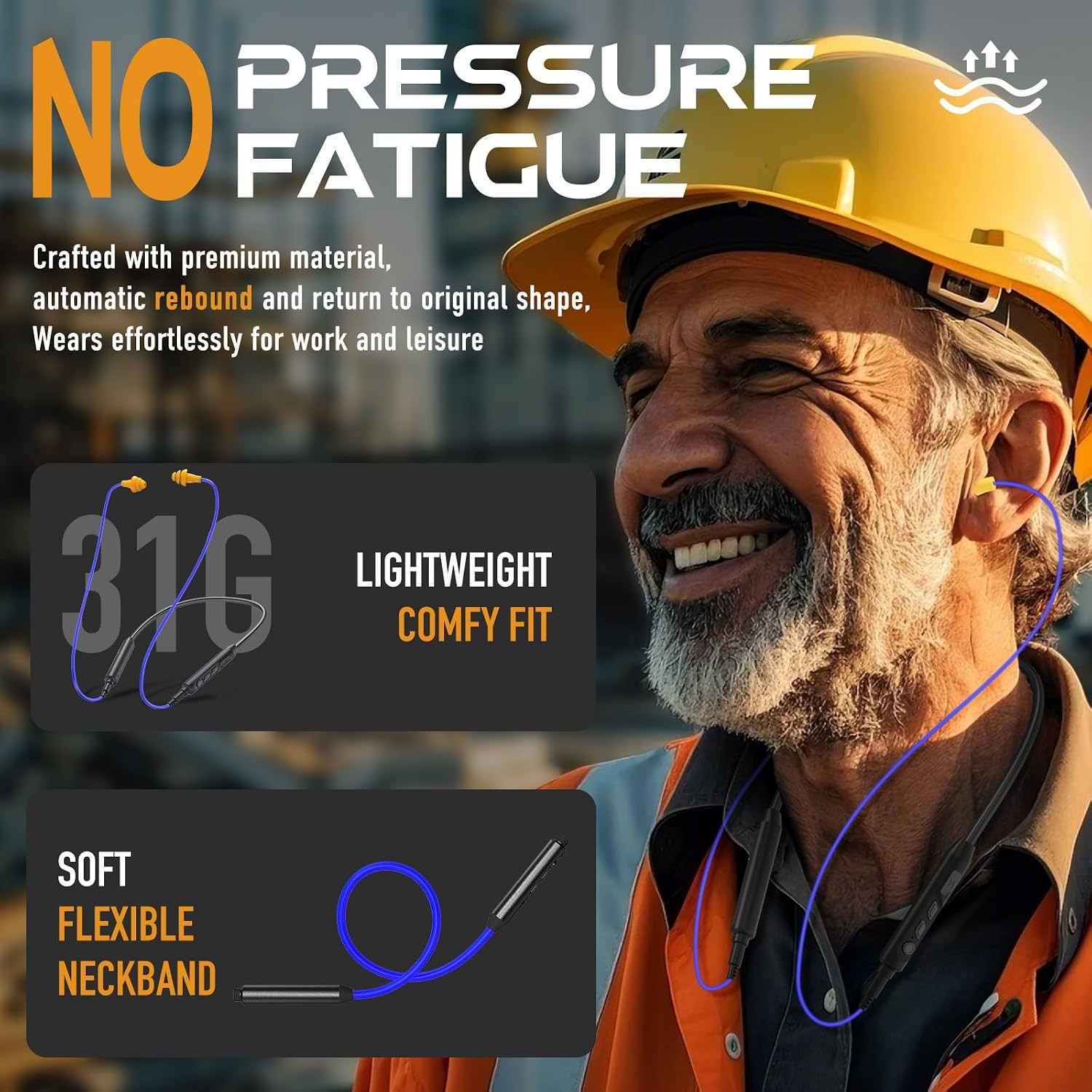 Bluetooth Earplug Headphones, Neckband Ear Protection Work Earbuds-29Db