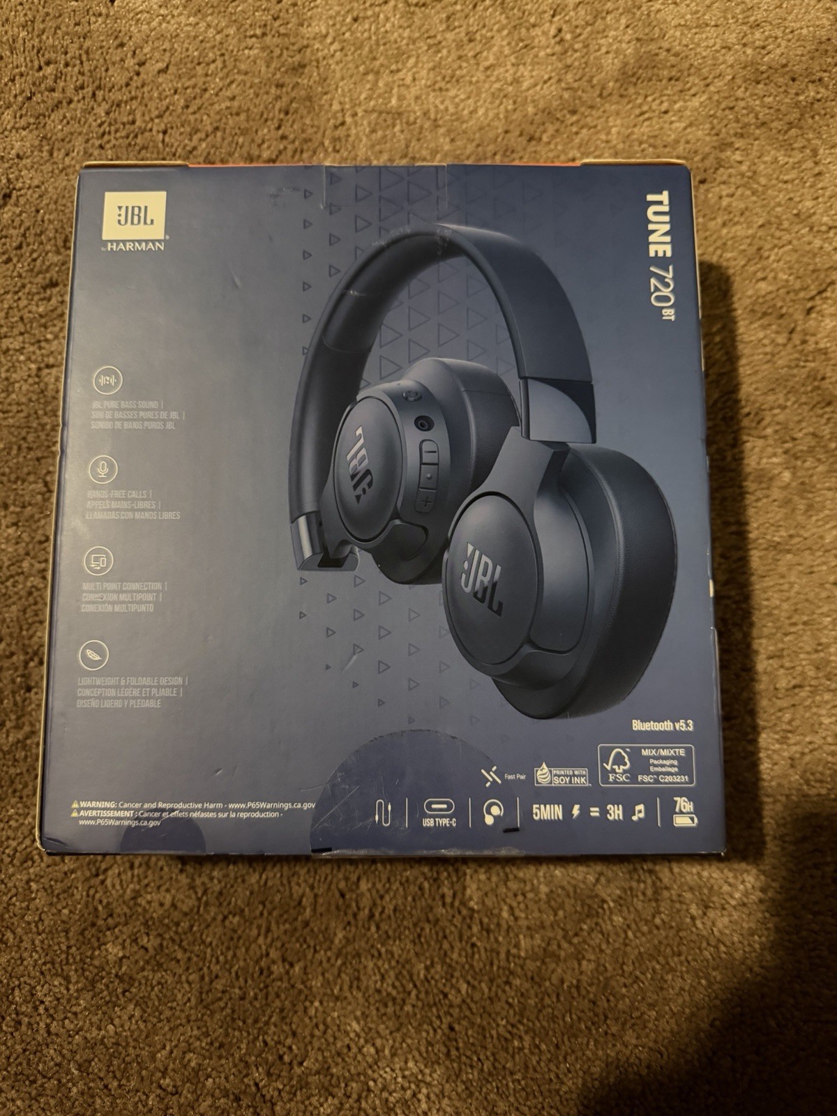 JBL Tune 720BT Over-Ear Wireless Bluetooth Headphones (Blue)