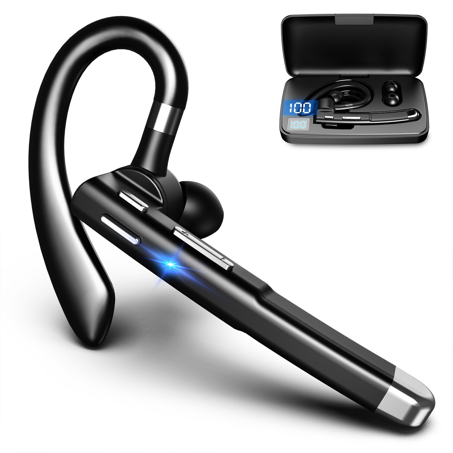 Trucker Wireless Headset Bluetooth 5.1 Earpiece Dual Mic Earbud Noise Cancelling