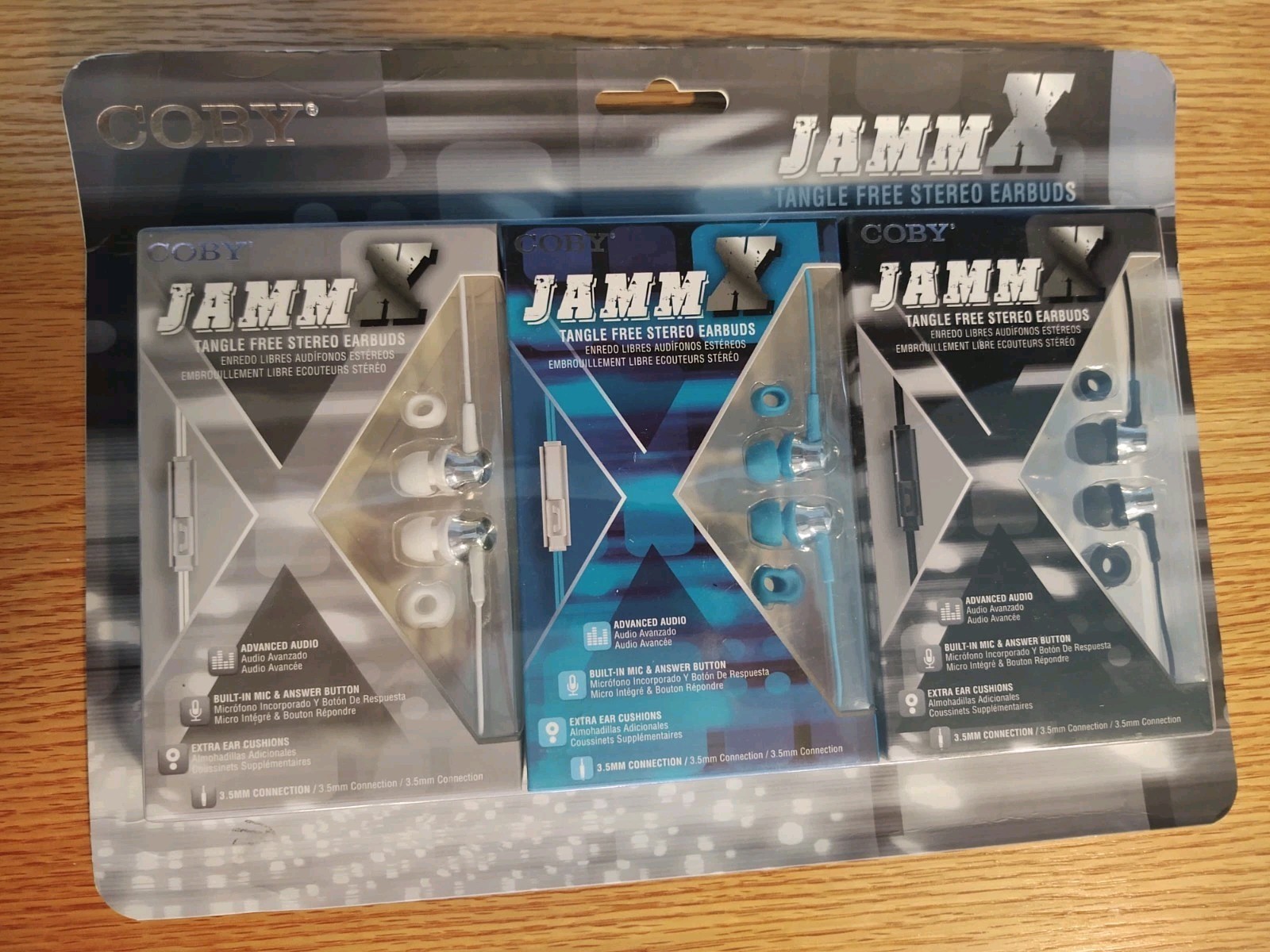 Coby JammX Tangle Free Stereo Earbuds Lot of 3 Silver Blue Black