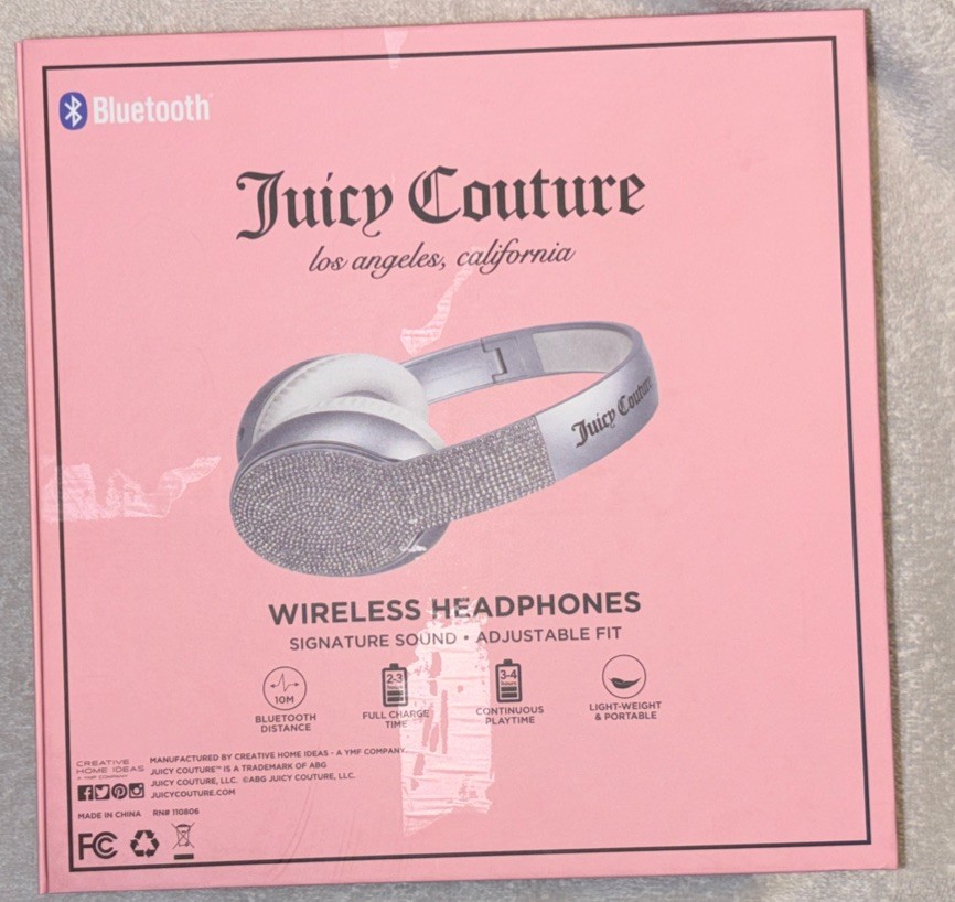 New Juicy Couture Wireless Headphones Bedazzled Gems Pink Bluetooth Electronics