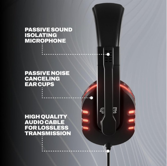 GAMEPUNK NightOwl LED Noise Cancelling Wired Gaming Headset with Mic, 6 ft Cable