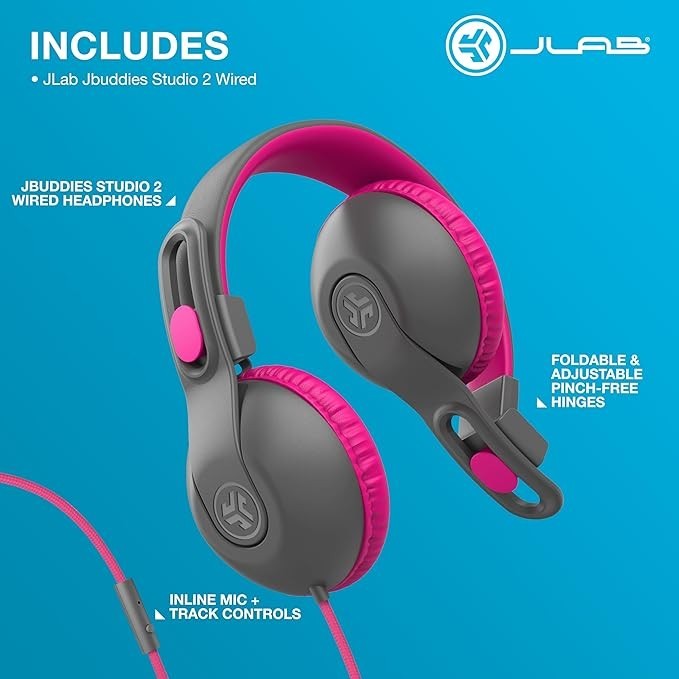 JBuddies Studio Kids Headphones – Safe, Foldable & Wired (No Charging Needed!)