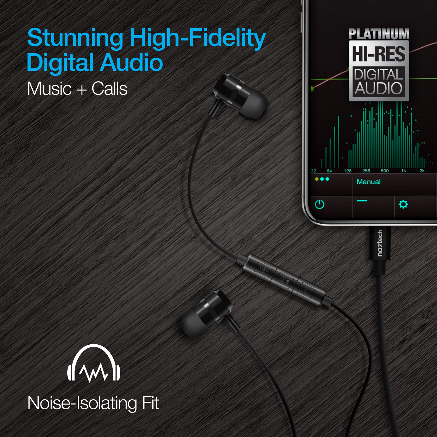 Naztech USB-C Metal Earphones for Hands-Free Music and Calls with High-Fi Audio