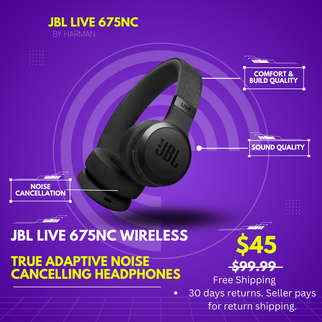 JBL by Harman Live 675NC Wireless True Adaptive Noise Cancelling Headphones