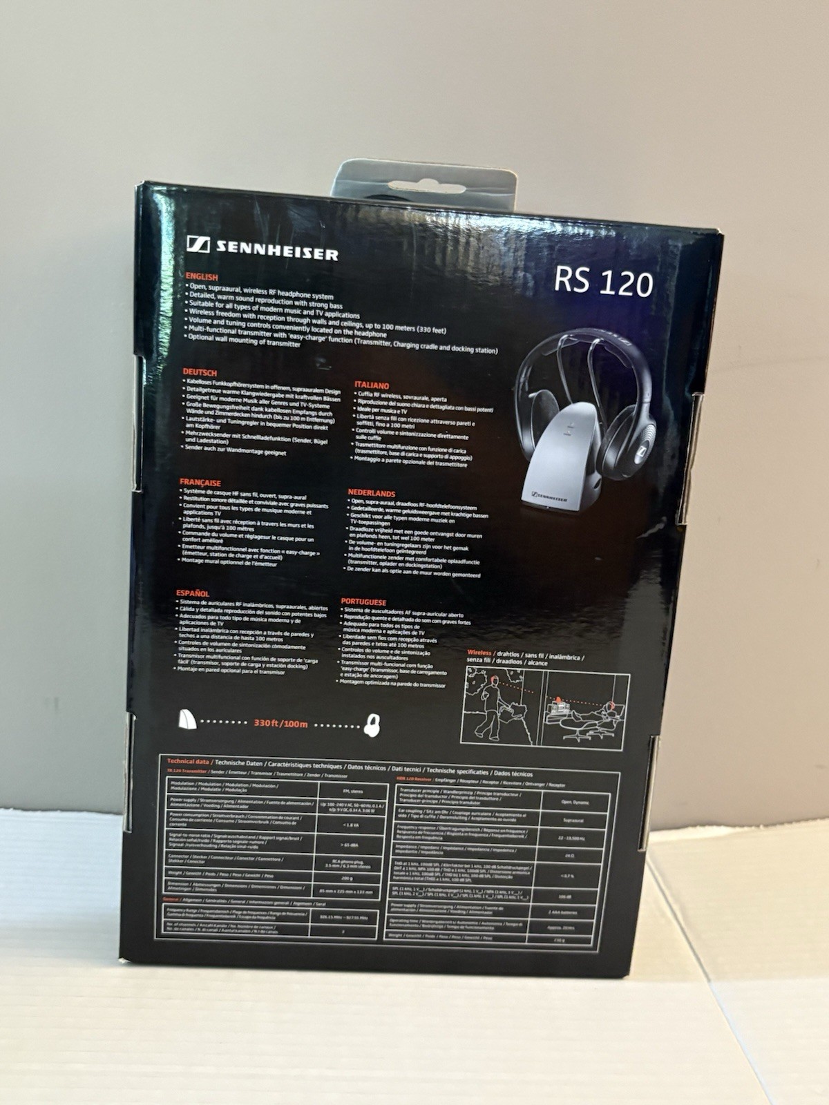 Sennheiser RS 120 Wireless RF Headphone System W/ Charging Base NEW Open BOX