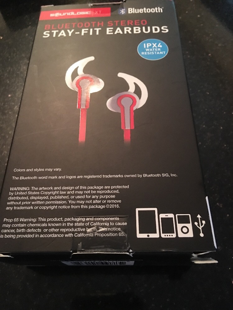 SOUNDLOGIC XT BLUETOOTH STEREO STAY-FIT EARBUDS WITH MIC GRAY/RED RC 2550 New