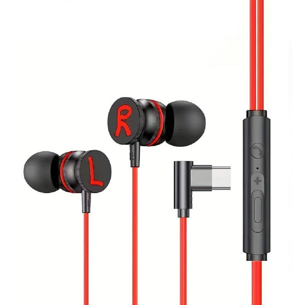 USB-C Headphones with Microphone, Wired Earbuds Magnetic in-Ear Type C Red