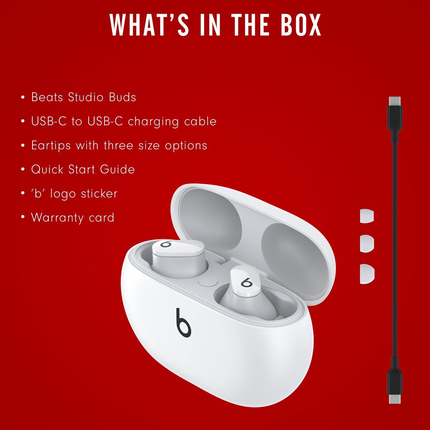 Beats Studio Buds – True Wireless Noise Cancelling Earbuds – One Size, White