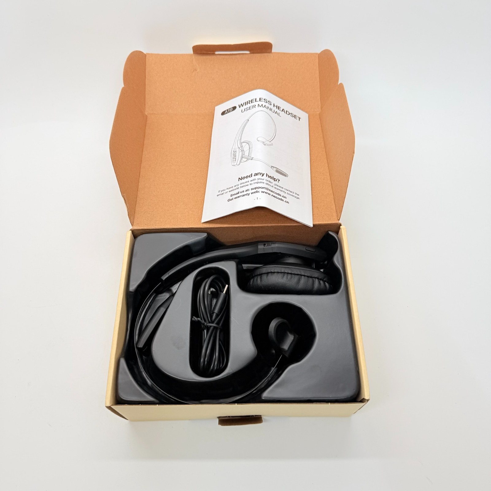 A19 Wireless Headset, Noise Cancelling – Bluetooth, HD Sound/Voice Black