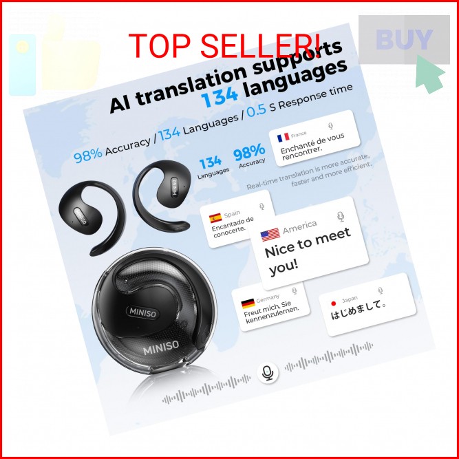 MINISO X15PRO AI Translation Earbuds Real Time, 3-in-1 AI Language Translator wi