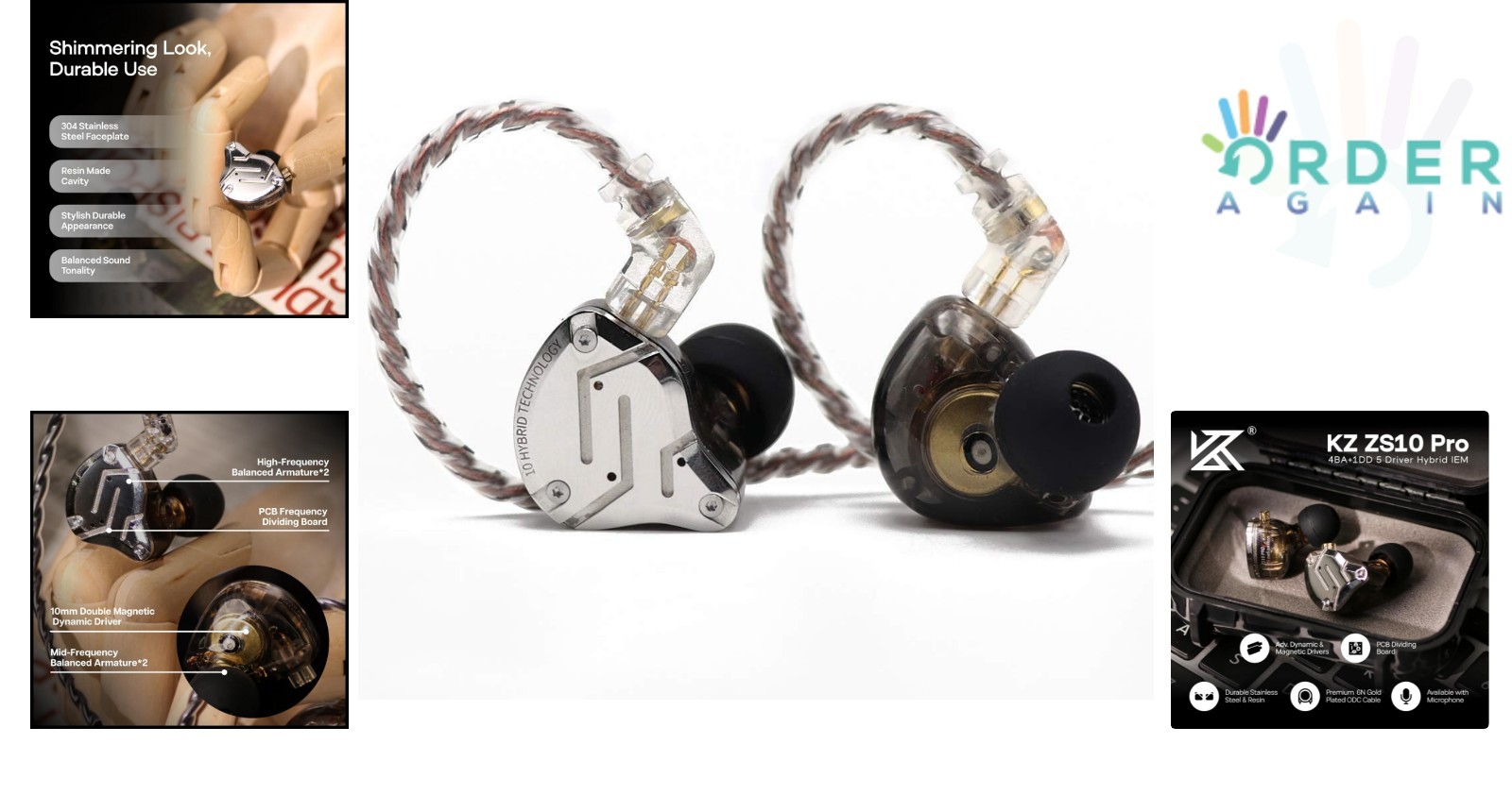 In Ear Monitor Earphones Hybrid 4BA+1DD Detachable Cable Noise Isolation