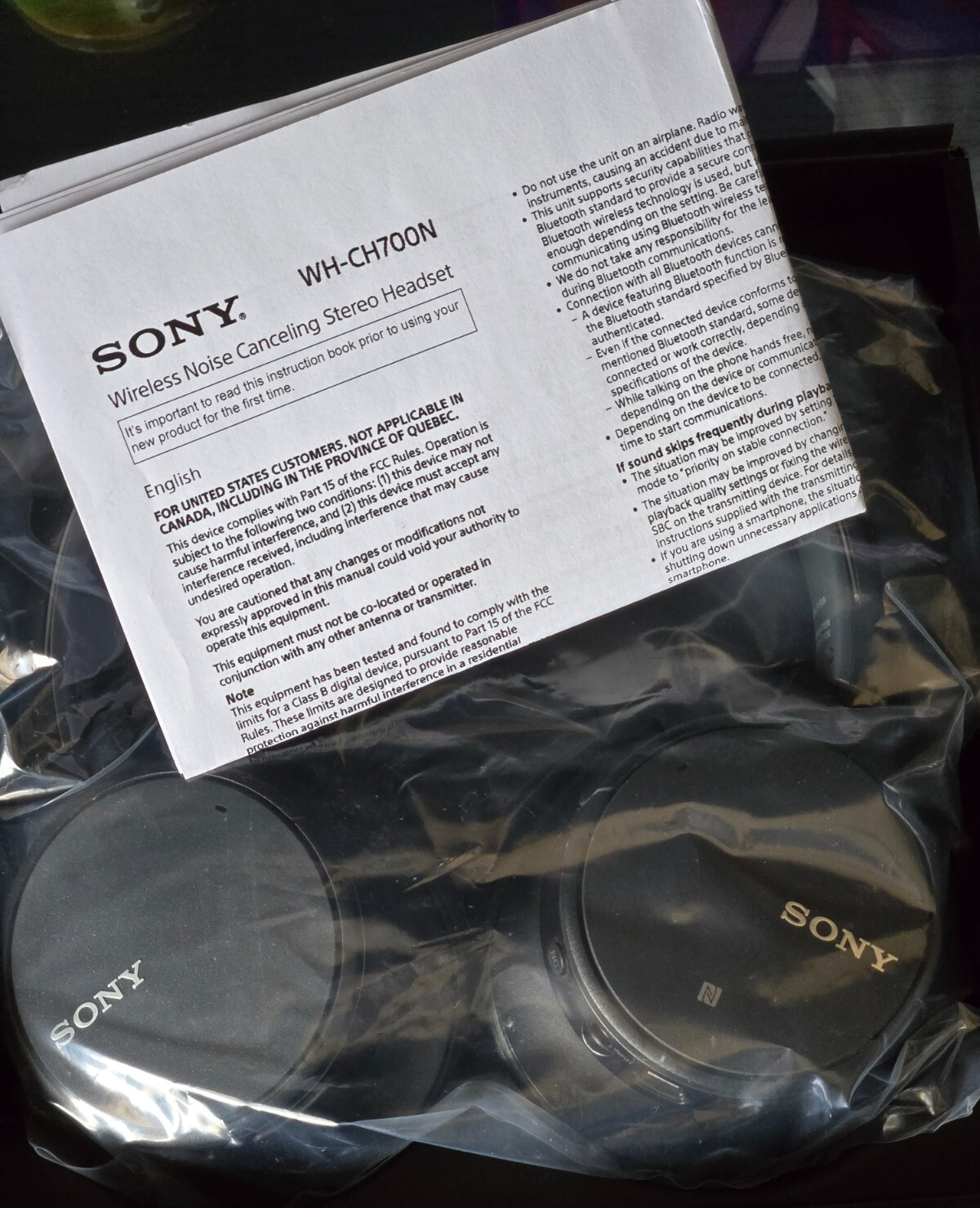 Sony WH-CH720N Wireless Over-Ear Noise Cancelling Headphones Black + Manual Box