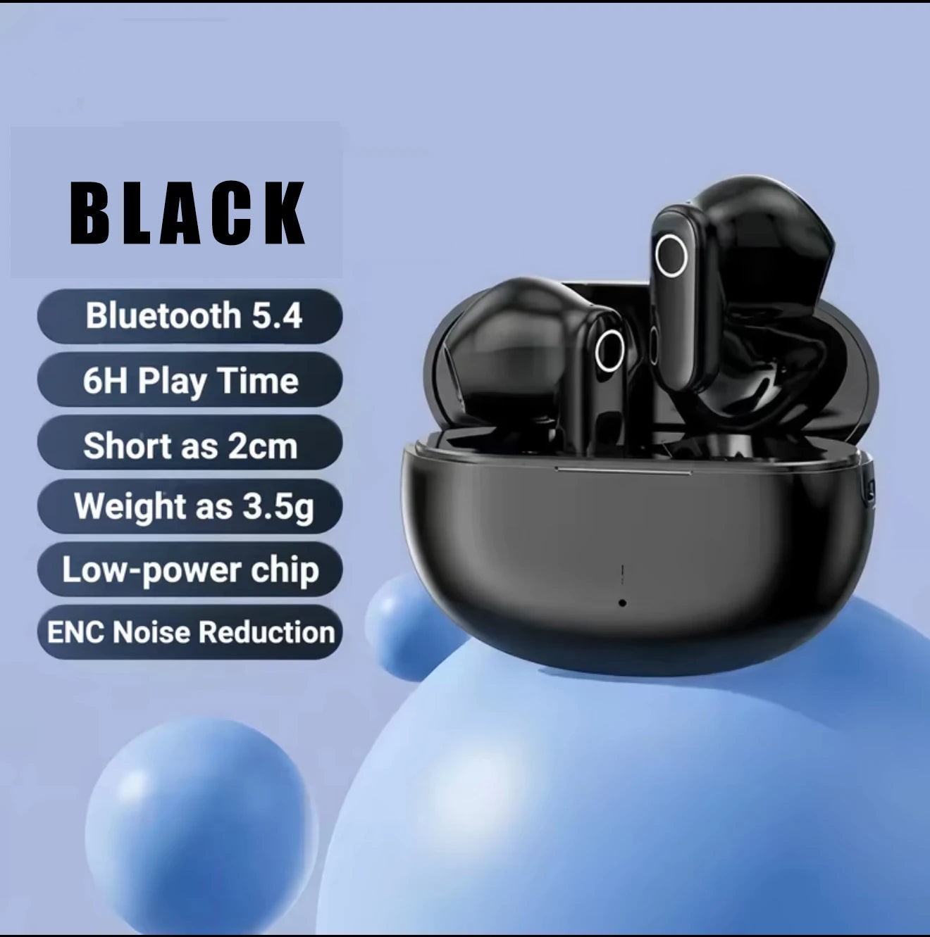 Lenovo XG-12 Bluetooth 5.3 Ear-Hook Wireless Earbuds ENC Mic w/ Case Black